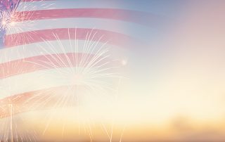 fourth of july banner with fireworks and American flag
