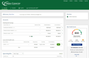 dashboard member full → Green Country Federal Credit Union Online Banking Dashboard Green Country FCU screenshot