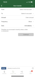 mobile new transfer → Green Country Federal Credit Union Mobile Banking New Transfer Page