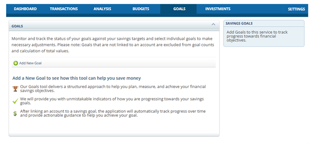 Goals Overview Page inside Money Manager in Online Banking delivers a structured approach to help you plan