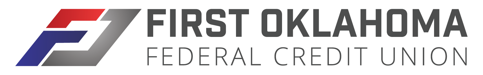 First Oklahoma Federal Credit Union logo featuring a red blue and gray abstract mark with the words FIRST OKLAHOMA FEDERAL CREDIT UNION