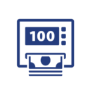 Cash register/payment icon showing a 100-dollar bill being dispensed (financial transaction)