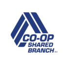 Co-Op Shared Branch logo in blue with a geometric angular A-shaped mark and bold text