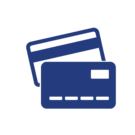 Two overlapping credit cards in dark blue, representing a payment method or wallet icon